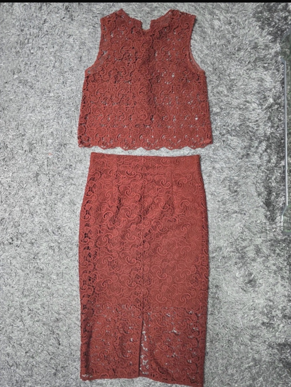 Zara Rust Lace Pencil Skirt Set